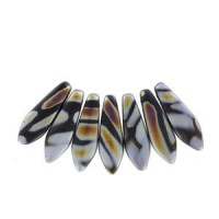 Czech Glass Daggers beads 5x16mm Jet marea stripes matted 23980-2807V
